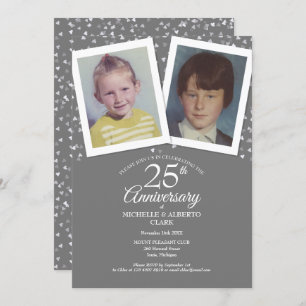 Silver 25th Wedding Anniversary Childhood Photos Invitation