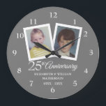 Silver 25th Wedding Anniversary Childhood Photos Large Clock<br><div class="desc">Personalise with your favourite childhood photos and your special twenty-five years silver anniversary information in chic white lettering. Designed by Thisisnotme©</div>