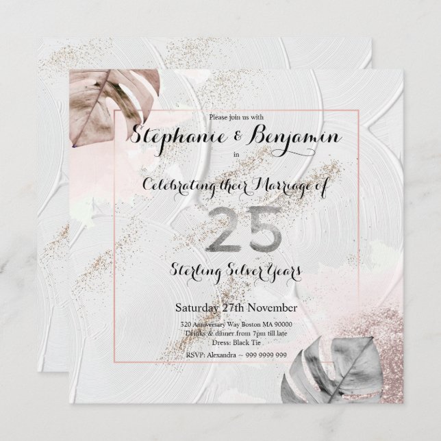 Silver 25th Wedding Anniversary Elegant Glitter  Invitation (Front/Back)