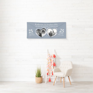 Silver 25th Wedding anniversary hearts photo Banner
