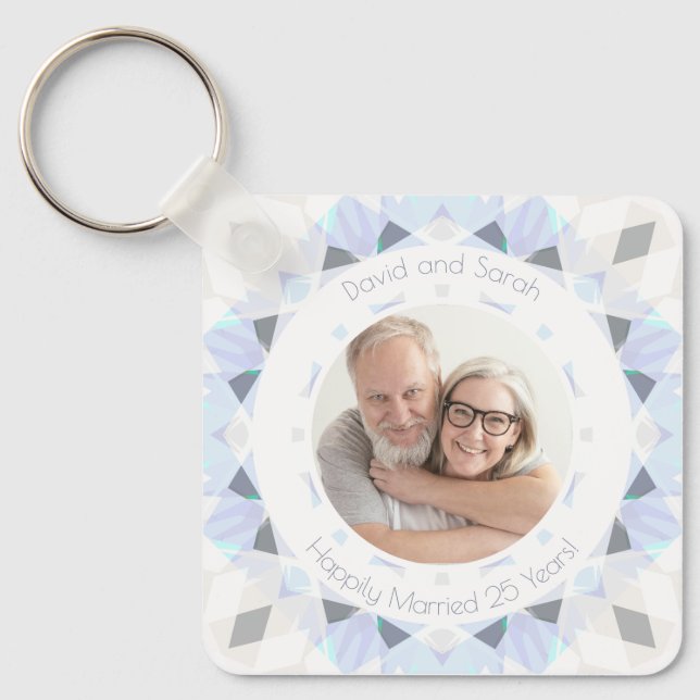 Silver 25th Wedding Anniversary Keepsake Gift Keychain (Front)
