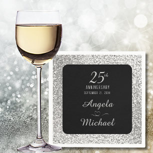 Silver 25th Wedding Anniversary Minimal Elegant Napkin