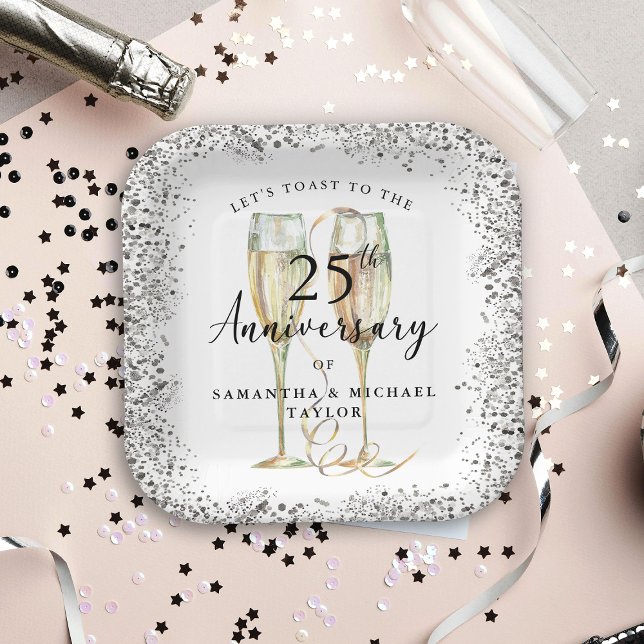 Silver 25th Wedding Anniversary Paper Plate (Creator Uploaded)