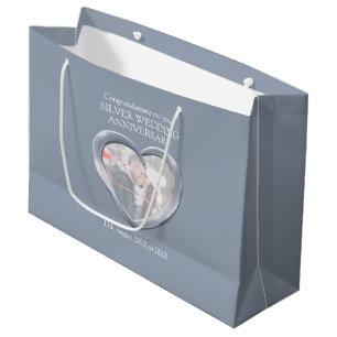 Silver 25th wedding anniversary photo year large gift bag