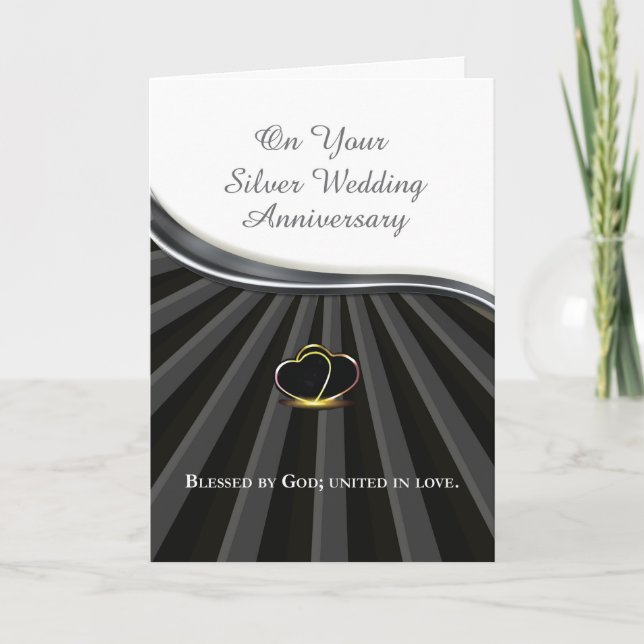 Silver 25th Wedding Religious Anniversary Heart Card (Front)