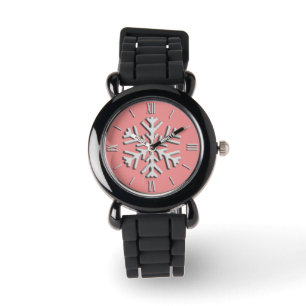 Silver 3-d snowflake, Customizable Background Watch