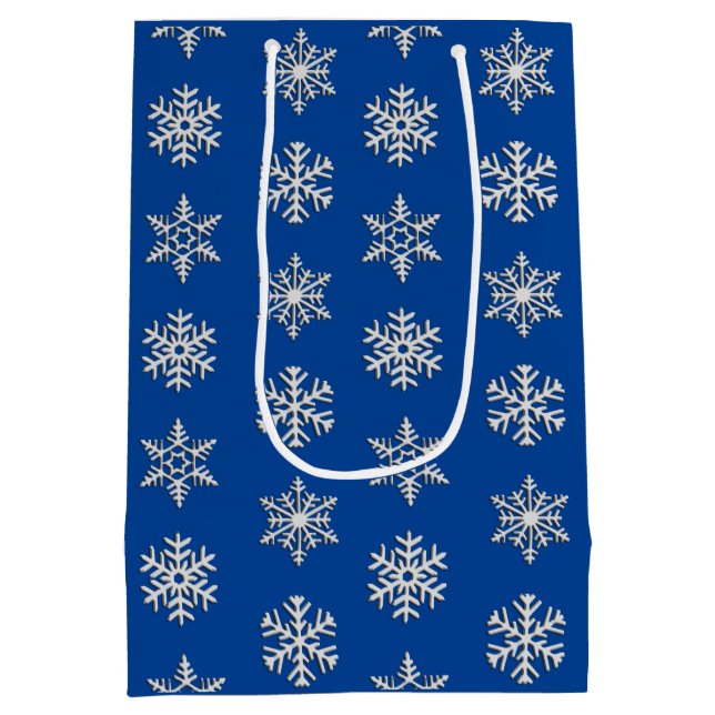 Silver 3-d snowflakes, Customizable Background Medium Gift Bag (Back)