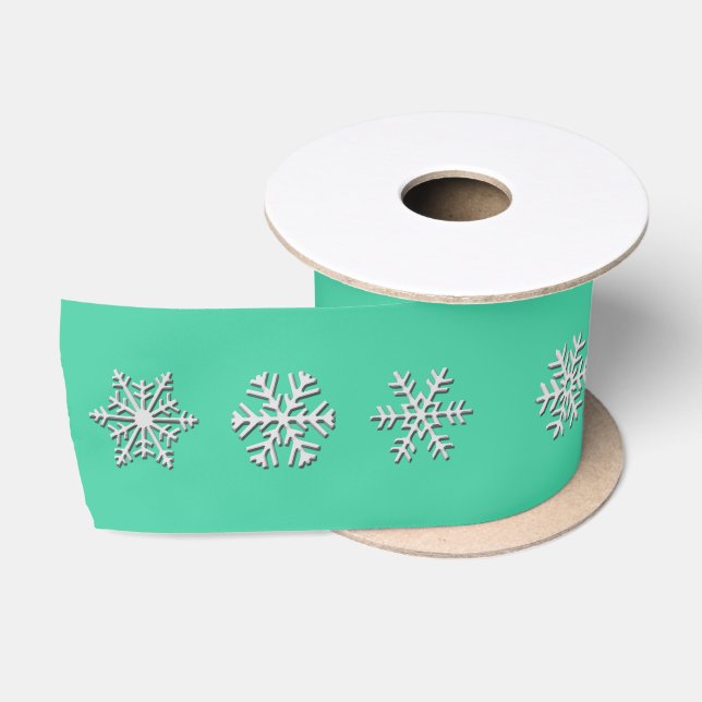 Silver 3-d snowflakes, Customizable Background Satin Ribbon (Spool)