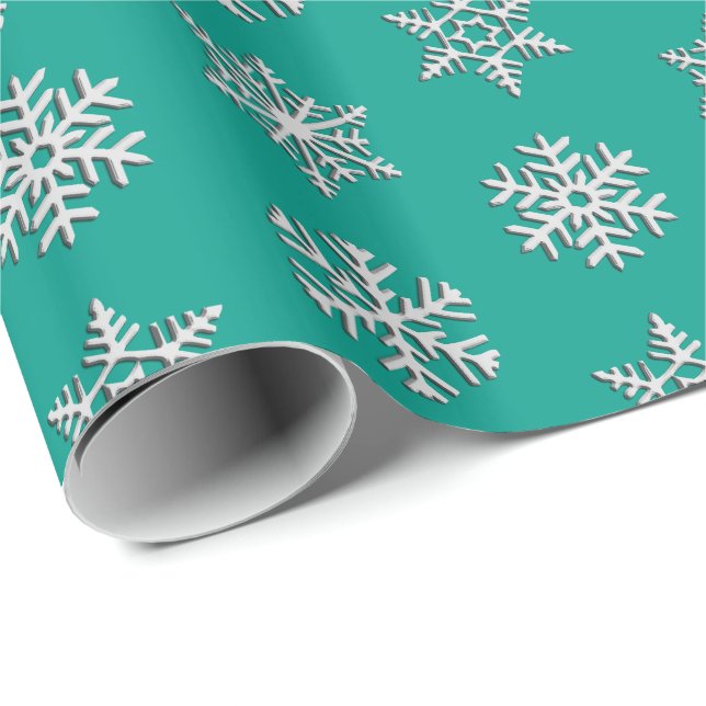 Silver 3-d snowflakes, Customizable Background Wrapping Paper (Roll Corner)