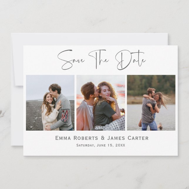 Silver 3-Photo Save the Date Card (Front)