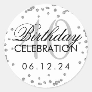 Silver 40th Birthday Faux Glitter Confetti Classic Round Sticker