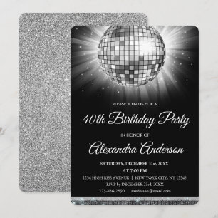 Silver 40th Birthday Party Disco Ball Invitation