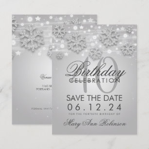 Silver 40th Birthday Save Date Winter Invitation