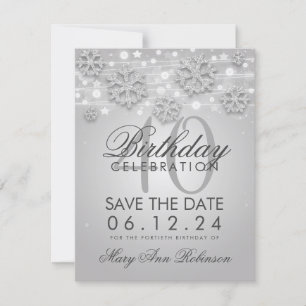 Silver 40th Birthday Save Date Winter Save The Date