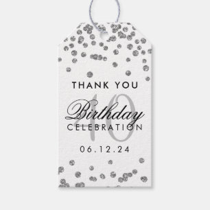 Silver 40th Birthday Thank You Glitter Confetti Gift Tags