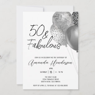 Silver 50th and Fabulous 50th Birthday Invitation