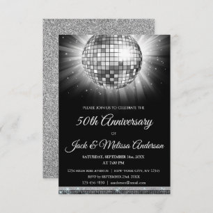 Silver 50th Anniversary Party Disco Ball Invitation