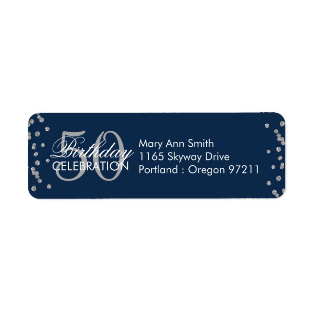 Silver 50th Birthday Glitter Confetti Navy Blue (Front)