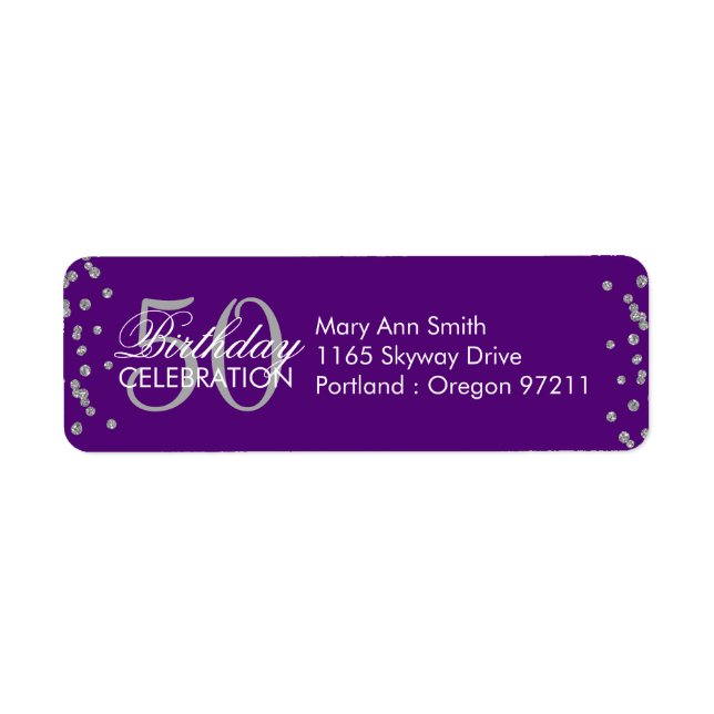 Silver 50th Birthday Glitter Confetti Purple (Front)