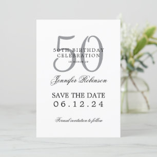 Silver 50th Birthday Save Date w/ Details Invitation