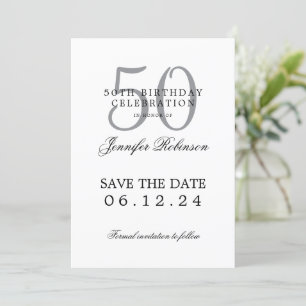 Silver 50th Birthday Save the Date  Invitation