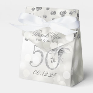 Silver 50th Birthday Thank You Floral Lights Favor Box