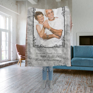 Silver 50th Wedding Anniversary Photo Monogram Throw Blanket