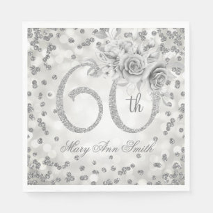 Silver 60th Birthday Floral Glam Lights Napkin