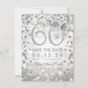 Silver 60th Birthday Glam Lights Save The Date