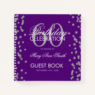 Silver 60th Birthday Guestbook Confetti Purple Notebook