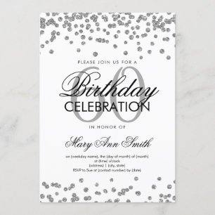 Silver 60th Birthday Party Glitter Confetti Invitation