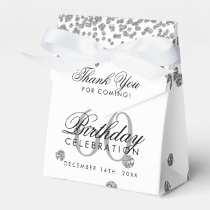 Silver 60th Birthday Thank You Confetti White Favor Box