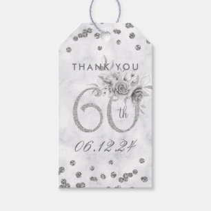 Silver 60th Birthday Thank You Glam Marble  Gift Tags