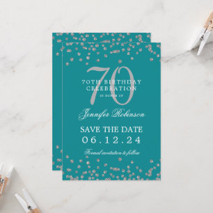 Silver 70th Birthday Save Date Details Teal  Invitation