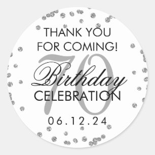 Silver 70th Birthday Thank You Glitter Confetti Classic Round Sticker