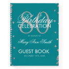 Silver 80th Birthday Guestbook Confetti Teal