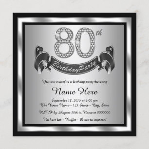 Silver 80th Birthday Party Invitation