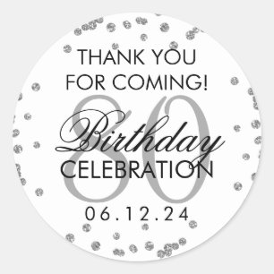 Silver 80th Birthday Thank You Glitter Classic Round Sticker