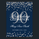 Silver 90th Birthday Glitter Confetti Navy Blue Poster<br><div class="desc">Elegant 90th Birthday Silver Navy Blue Faux Glitter Confetti banner template.</div>