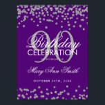 Silver 90th Birthday Glitter Confetti Purple Poster<br><div class="desc">Elegant 90th Birthday Silver Purple Faux Glitter Confetti banner template.</div>