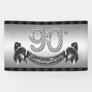 Silver 90th Birthday Party Banner