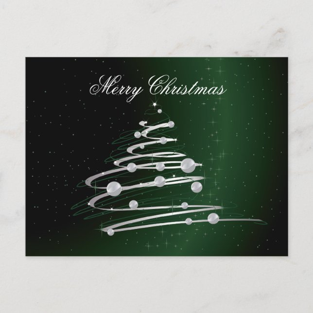 Silver Abstract Christmas Tree On Green. Holiday Postcard (Front)