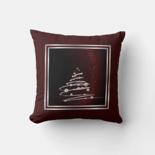 Silver Abstract Christmas Tree On Red Throw Pillow