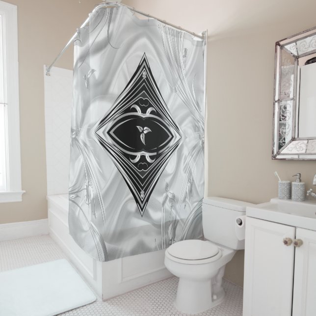 Silver Abstract flowers on Silk & Art  (In Situ)