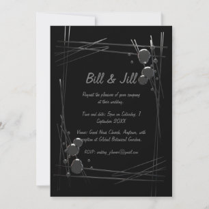 Silver Abstract Frame On Black Background Wedding Invitation
