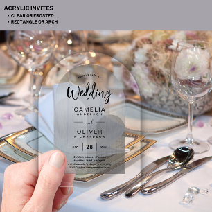 Silver Acrylic Wedding Invites Black Text Modern Acrylic Invitations