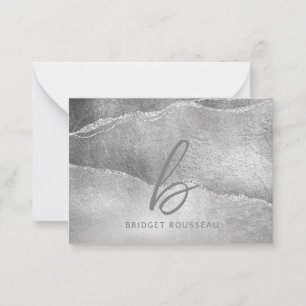 Silver Agate Glitter Elegant Monogram Card