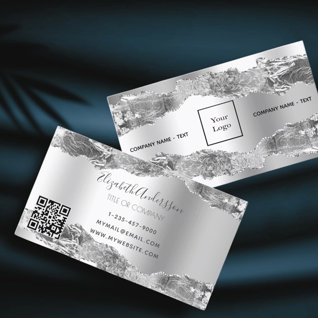 Silver agate logo QR code Business Card (Creator Uploaded)