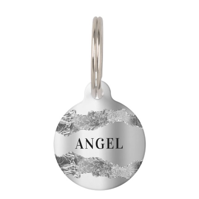 Silver agate marble name pet tag (Front)