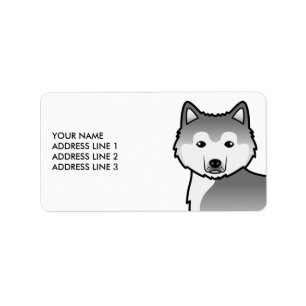 Silver Alaskan Malamute Cartoon Dog & Custom Text Label